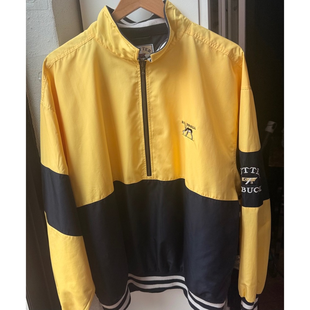 Cutter & Buck Mens Large ClimaGuard Windbreaker Jacket Yellow Navy Golf 1/2 Zip